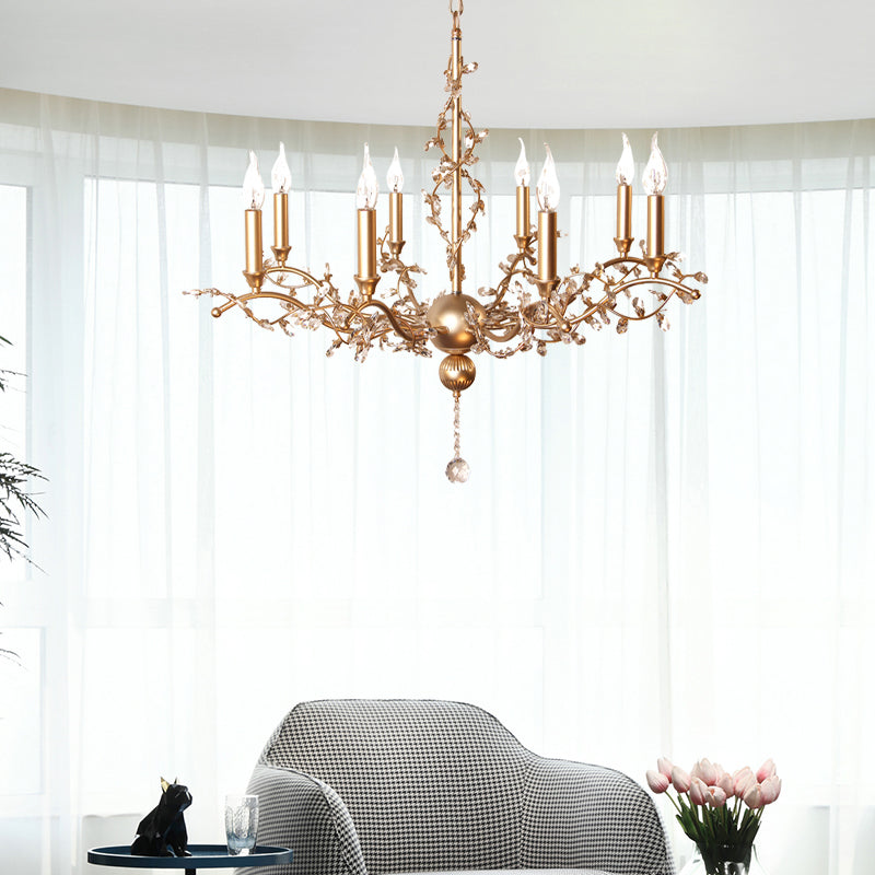 8 cabezas de candelabra lámpara de lámpara de lámpara posmoderna de latón cristal de techo ligero