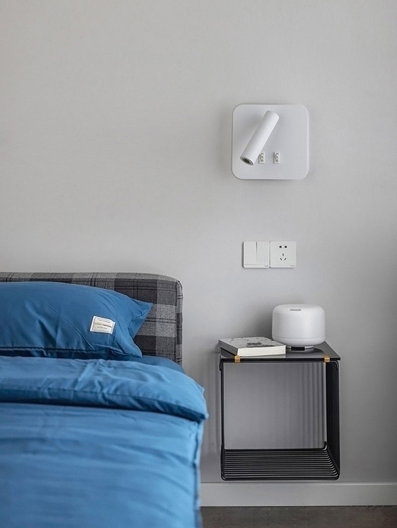 350° Rotatable LED Spotlight Wall Lamp Nordic Minimalism Bedside Reading Lamp with Backplane Night Light Design