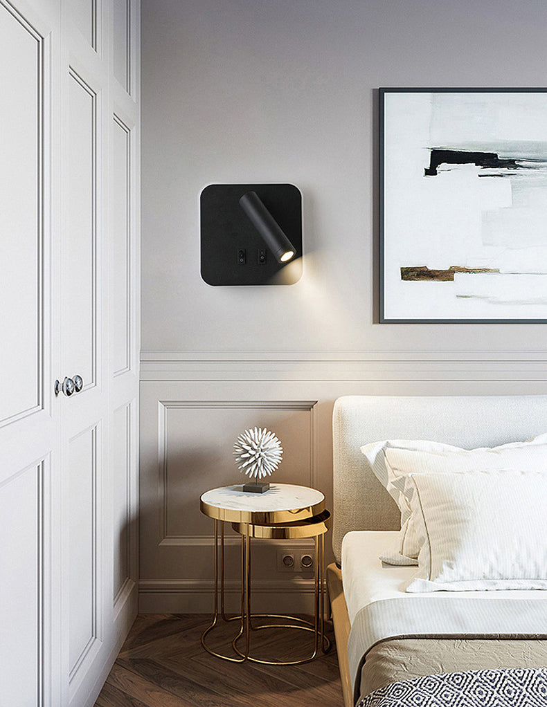 350° Rotatable LED Spotlight Wall Lamp Nordic Minimalism Bedside Reading Lamp with Backplane Night Light Design