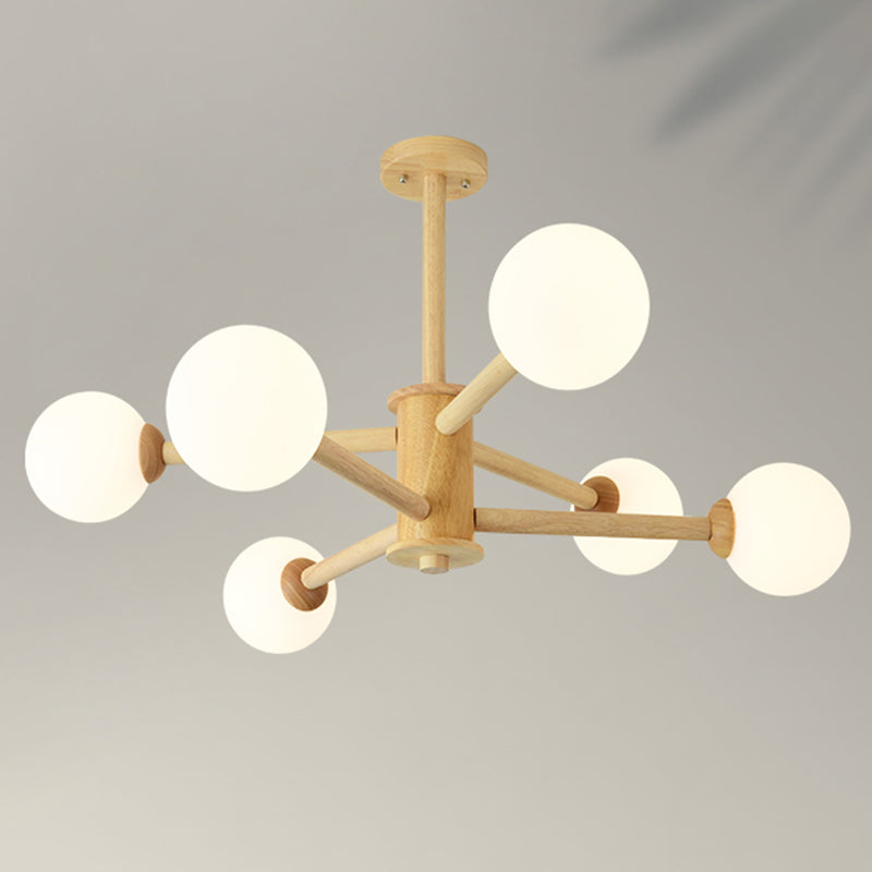 Minimalist Round-Shaped Chandelier Light Wood Bedroom Chandelier Lighting Fixture in White