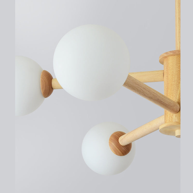 Minimalist Round-Shaped Chandelier Light Wood Bedroom Chandelier Lighting Fixture in White