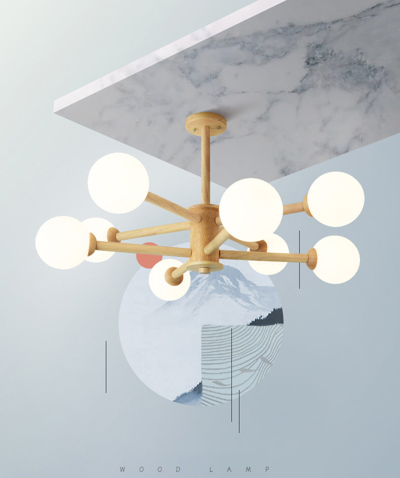 Minimalist Round-Shaped Chandelier Light Wood Bedroom Chandelier Lighting Fixture in White