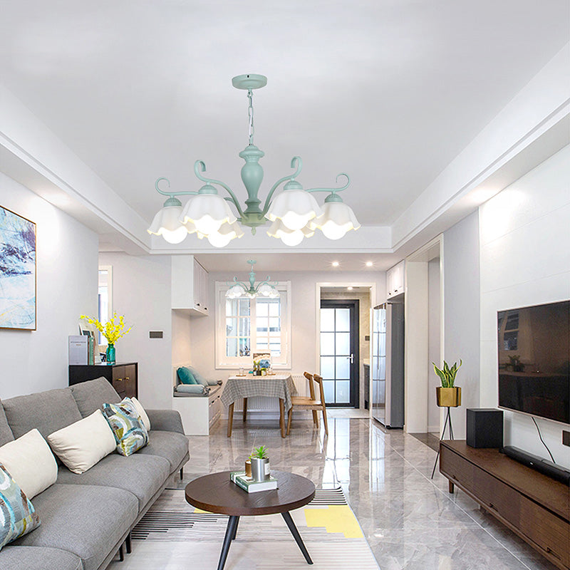 Ceramic Flower Chandelier Pendant Light Nordic Style Hanging Chandelier in Green