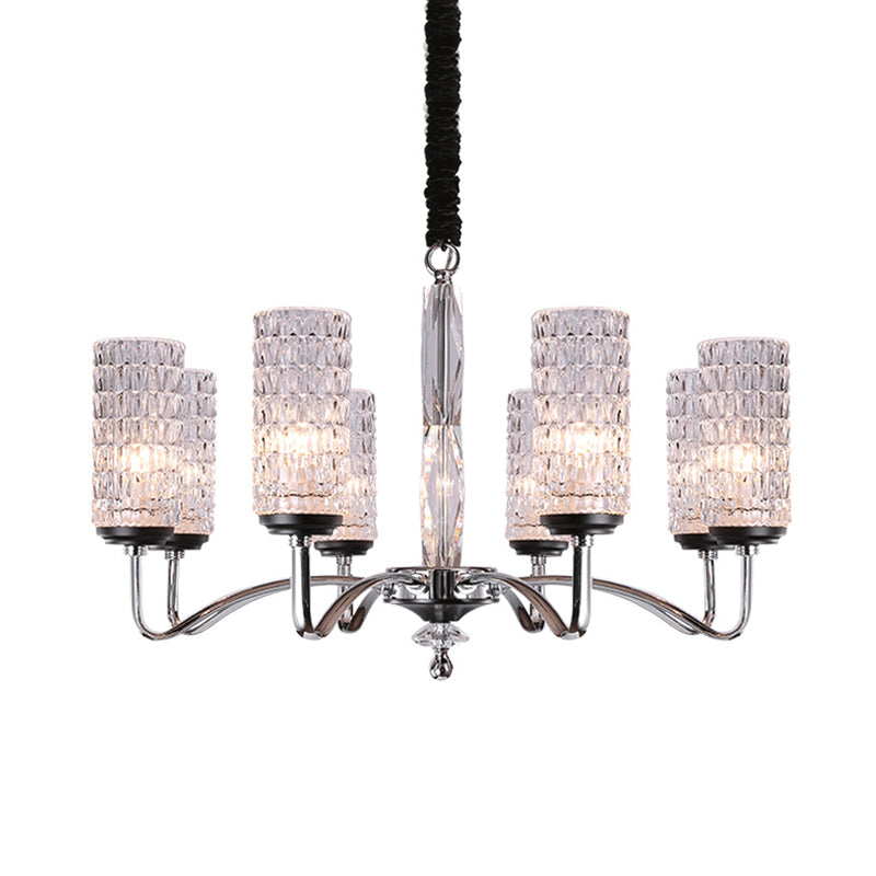 Cilindro de luz colgante de cromo cromado con hoyuelos Cilindro de 8 cabezas Candelero de techo de estilo simple