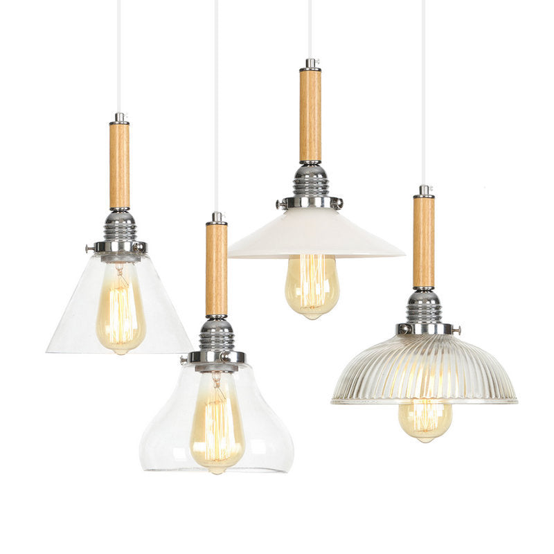 Simplicité Bulbe unique en bois suspendu en verre léger du café d'éclairage avec 39,3 "fil de suspension réglable