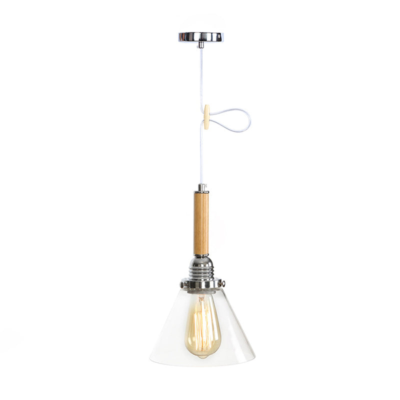 Simplicité Bulbe unique en bois suspendu en verre léger du café d'éclairage avec 39,3 "fil de suspension réglable