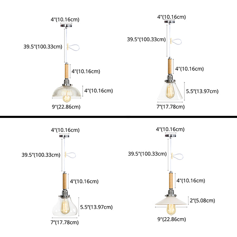 Simplicité Bulbe unique en bois suspendu en verre léger du café d'éclairage avec 39,3 "fil de suspension réglable
