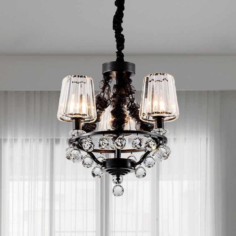 Luz de colgante de lámpara de lámpara cónica negra Bloque de cristal tradicional 3/6 cabezas de dormitorio Luz de techo colgante