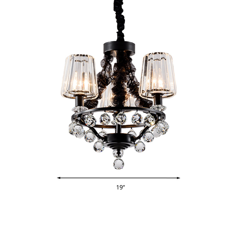 Luz de colgante de lámpara de lámpara cónica negra Bloque de cristal tradicional 3/6 cabezas de dormitorio Luz de techo colgante