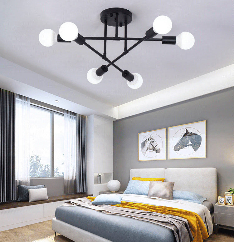 Metal Modern Semi Flush Mount Lighting 6 Lights Sputnik Semi Flush Light Fixtures for Semi Flush Light Fixtures