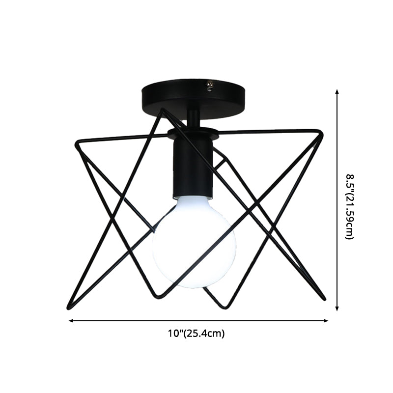 Black 1-Light Semi Flush Ceiling Light in Industrial Vintage Style Wrought Iron Flush Mount with Iron Frame