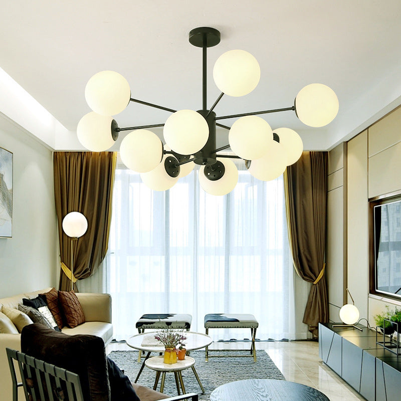 Modern Simplicity Round Ceiling Chandelier Milk Glass Hanging Light for Living Room
