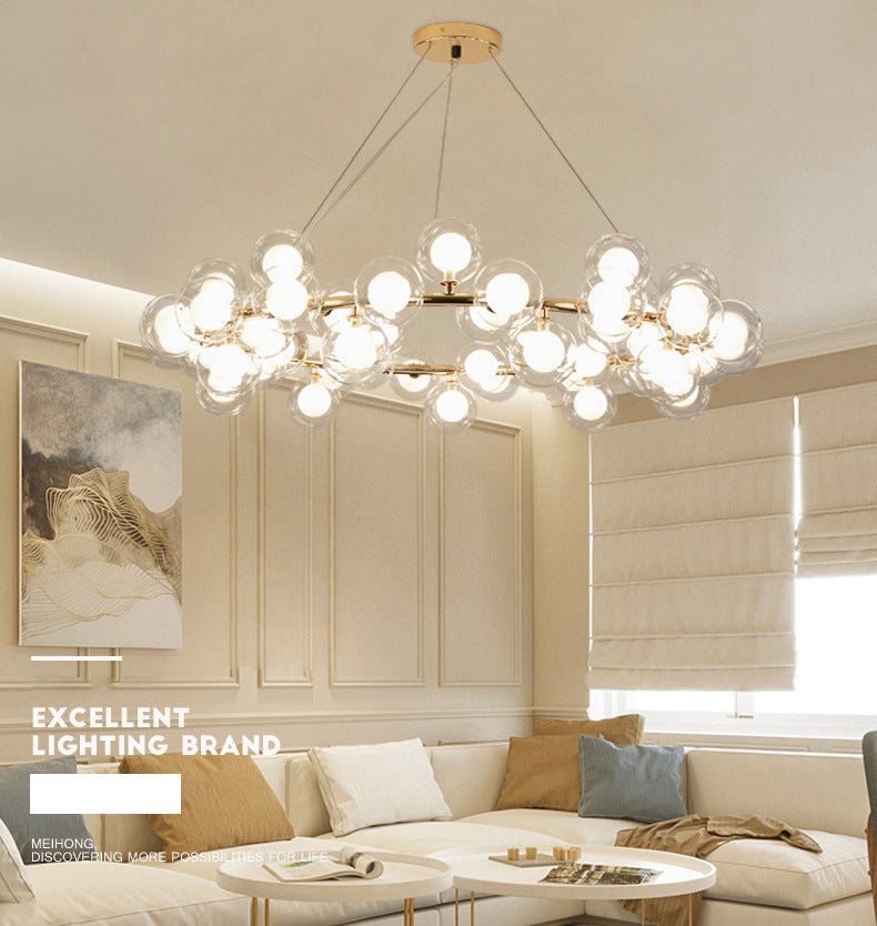 Ultra-modern Globe-Shaped Hanging Chandelier Glass Suspension Lighting with Hanging Cord for Living Room