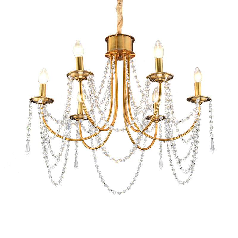 6 cabezas estilo vela colgante de techo lámpara de techo de cuentas de cristal de oro moderno