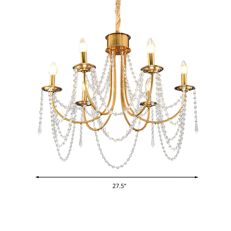 6 cabezas estilo vela colgante de techo lámpara de techo de cuentas de cristal de oro moderno