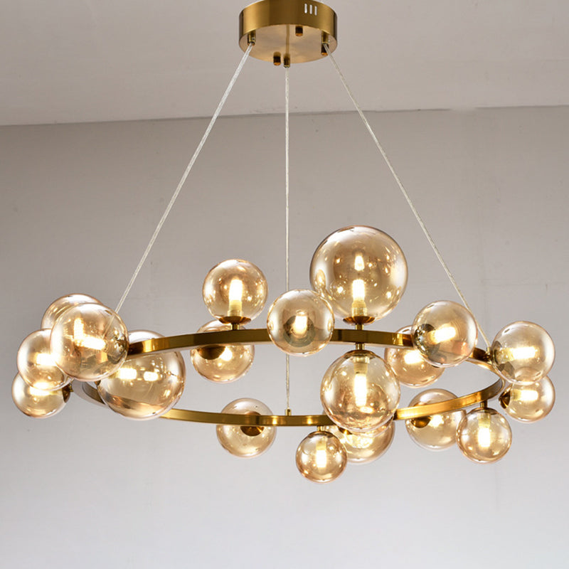 Ultra-modern Globe-Shaped Hanging Chandelier Glass Suspension Lighting with Hanging Cord for Living Room