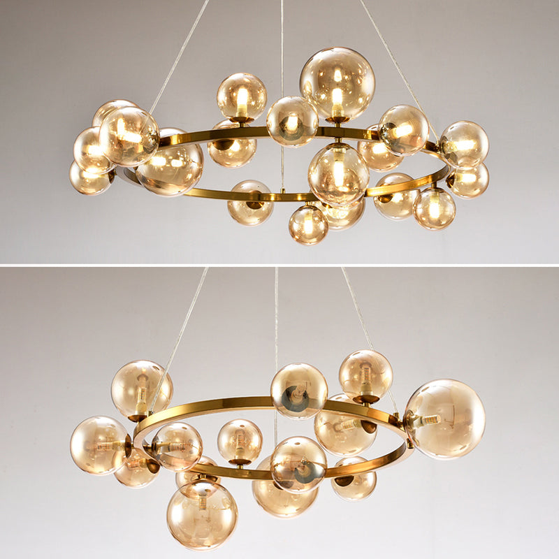 Ultra-modern Globe-Shaped Hanging Chandelier Glass Suspension Lighting with Hanging Cord for Living Room