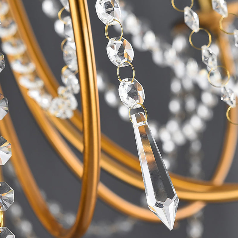 6 cabezas estilo vela colgante de techo lámpara de techo de cuentas de cristal de oro moderno