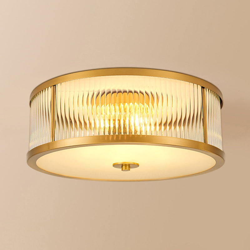 Classic Drum Flush Ceiling Light Transparent Glass Flush Ceiling Light Fixtures for Bedroom
