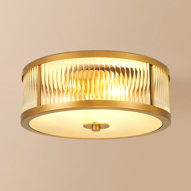 Classic Drum Flush Ceiling Light Transparent Glass Flush Ceiling Light Fixtures for Bedroom