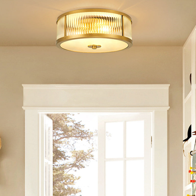 Classic Drum Flush Ceiling Light Transparent Glass Flush Ceiling Light Fixtures for Bedroom