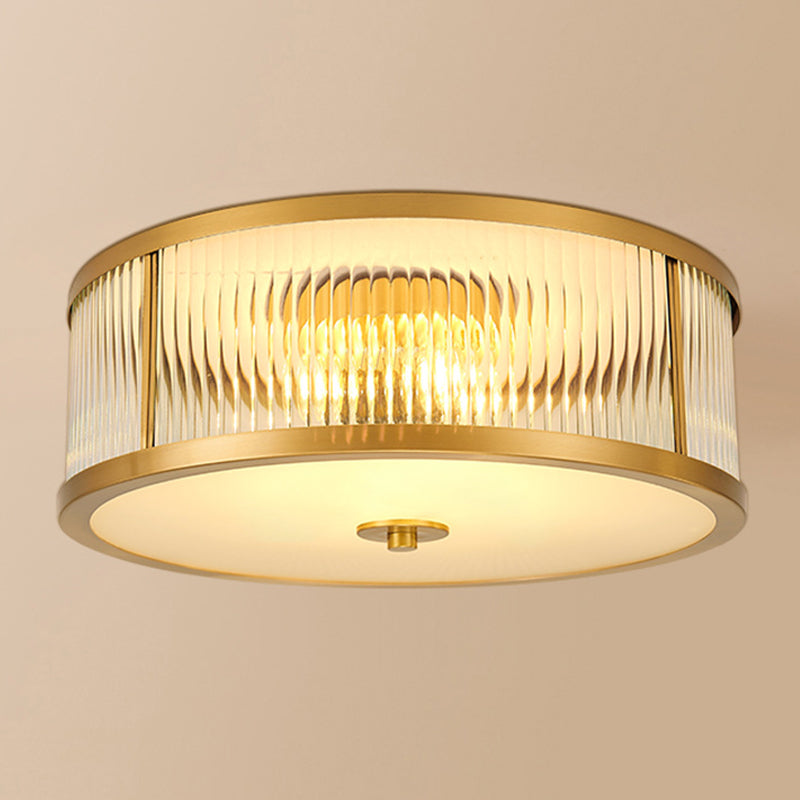 Classic Drum Flush Ceiling Light Transparent Glass Flush Ceiling Light Fixtures for Bedroom
