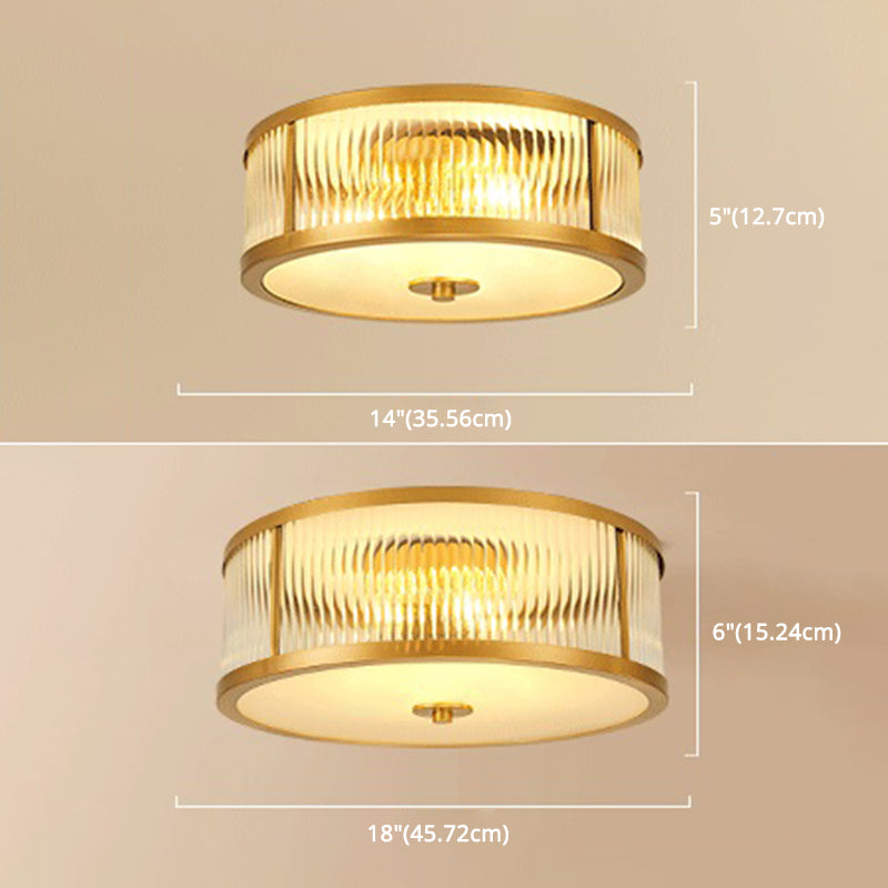 Classic Drum Flush Ceiling Light Transparent Glass Flush Ceiling Light Fixtures for Bedroom
