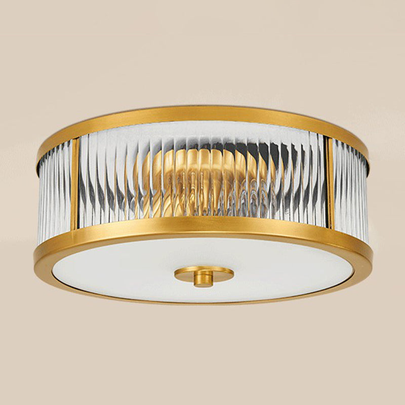Classic Drum Flush Ceiling Light Transparent Glass Flush Ceiling Light Fixtures for Bedroom