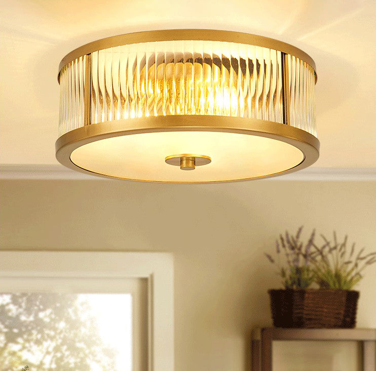 Classic Drum Flush Ceiling Light Transparent Glass Flush Ceiling Light Fixtures for Bedroom