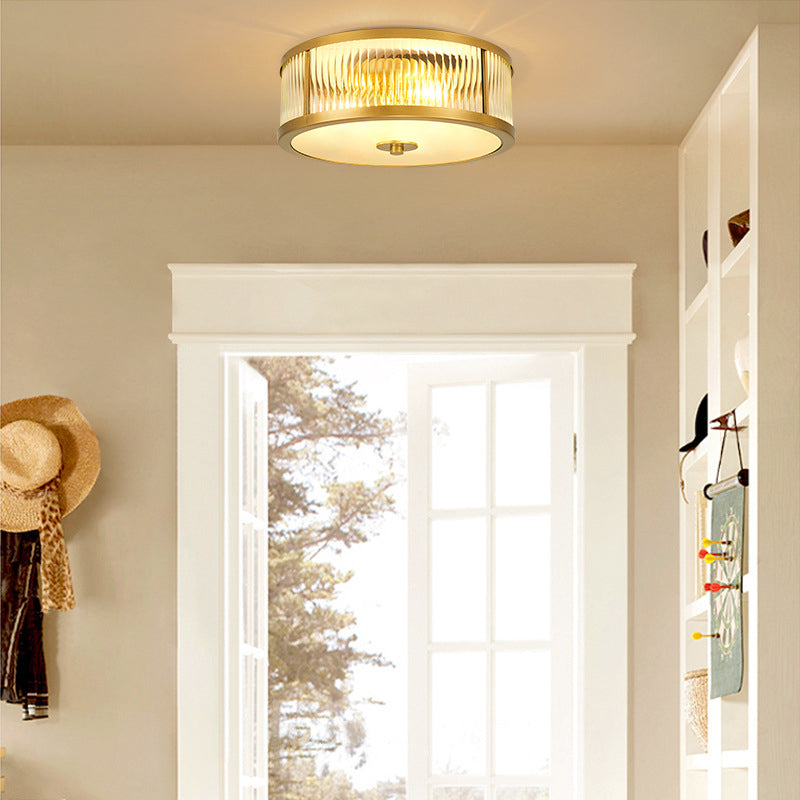 Classic Drum Flush Ceiling Light Transparent Glass Flush Ceiling Light Fixtures for Bedroom