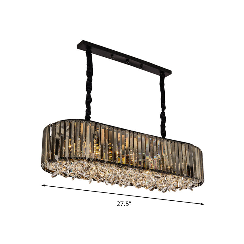 6 Heads Three Sided Crystal Pendant Light Modern Smoke Gray Oval Dining Room Island Ceiling Light