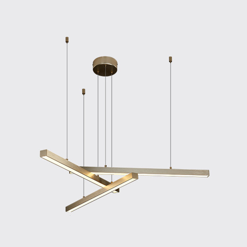 Gold LED Linear Pendant Light in Modern Singularity Aluminium Adjustable Hanging Lamp for Living Room