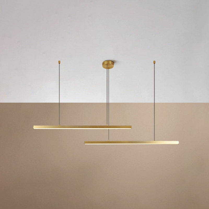 Gold LED Linear Pendant Light in Modern Singularity Aluminium Adjustable Hanging Lamp for Living Room