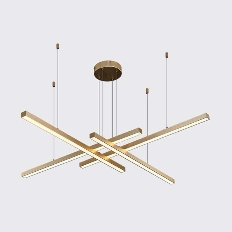 Gold LED Linear Pendant Light in Modern Singularity Aluminium Adjustable Hanging Lamp for Living Room