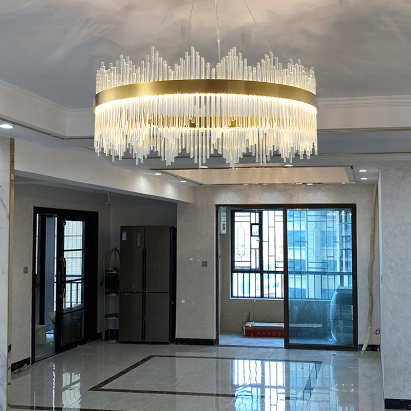 Modern Simplicity Drum Pendant Chandelier Clear Crystal Glass Hanging Light Fixture for Living Room