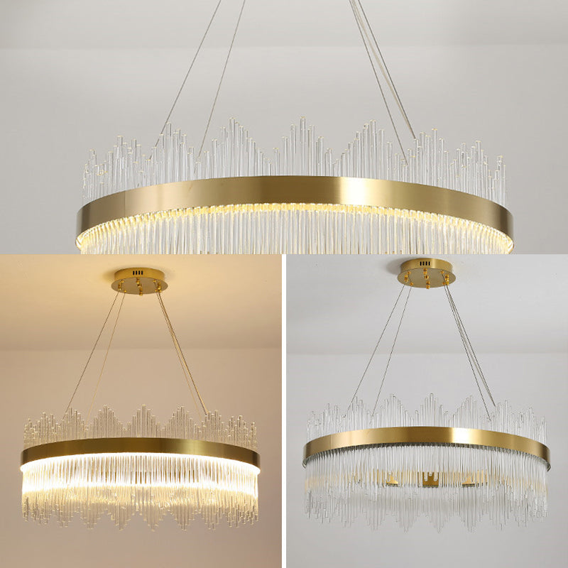 Modern Simplicity Drum Pendant Chandelier Clear Crystal Glass Hanging Light Fixture for Living Room