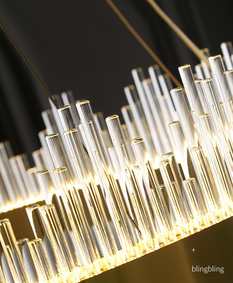 Modern Simplicity Drum Pendant Chandelier Clear Crystal Glass Hanging Light Fixture for Living Room