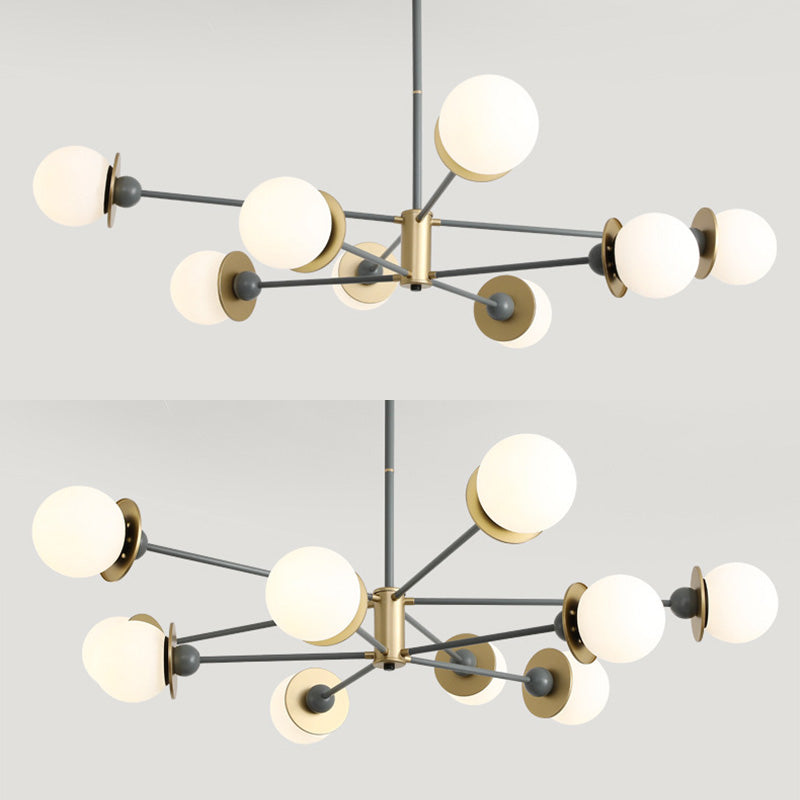 Starburst Chandelier Light Fixture Glass Dinning Room Hanging Chandelier in Grey