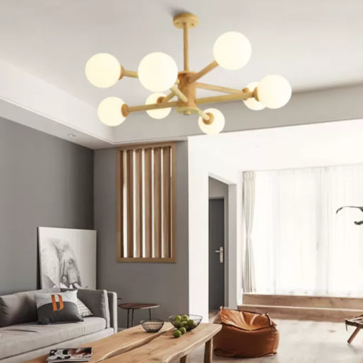 Minimalist Round-Shaped Chandelier Light Wood Bedroom Chandelier Lighting Fixture in White