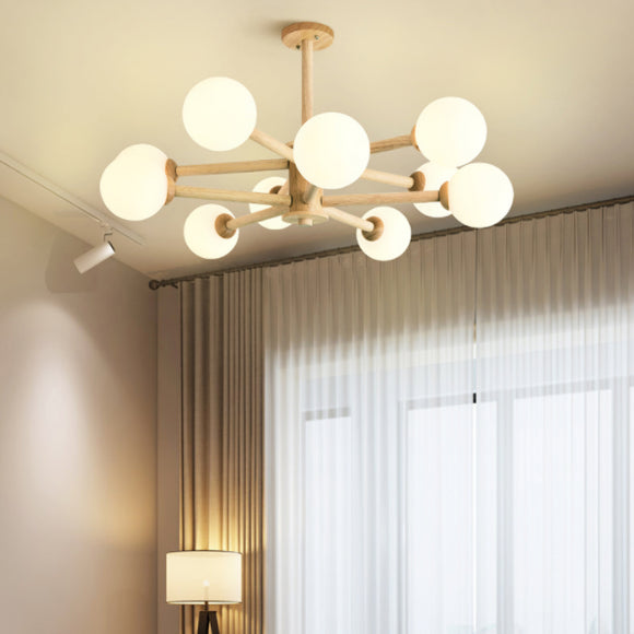 Minimalist Round-Shaped Chandelier Light Wood Bedroom Chandelier Lighting Fixture in White