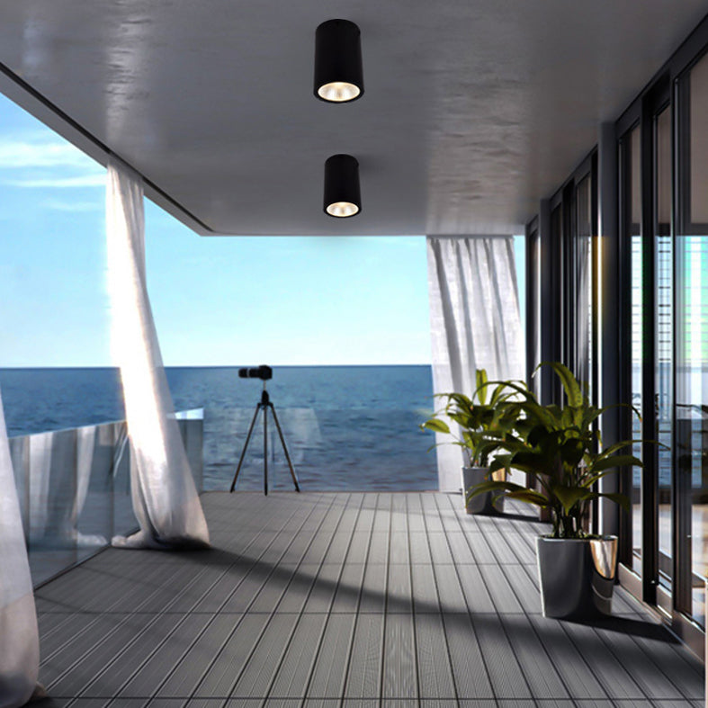Terrace Flush Mount Light Fixture Simple Black LED Ceiling Fixture with Cylindrical Metal Shade