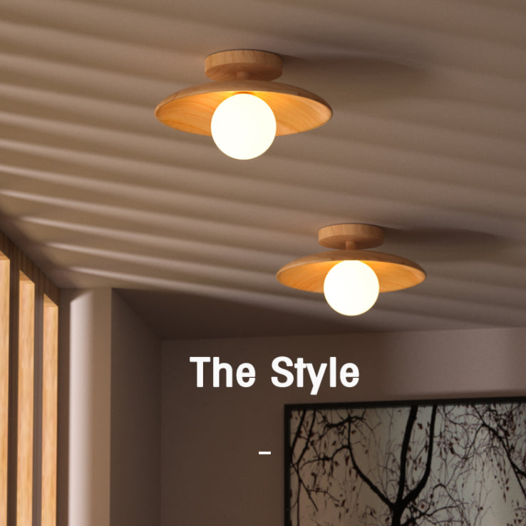 Plafoniera contemporanea da incasso circolare in legno a 1 luce LED