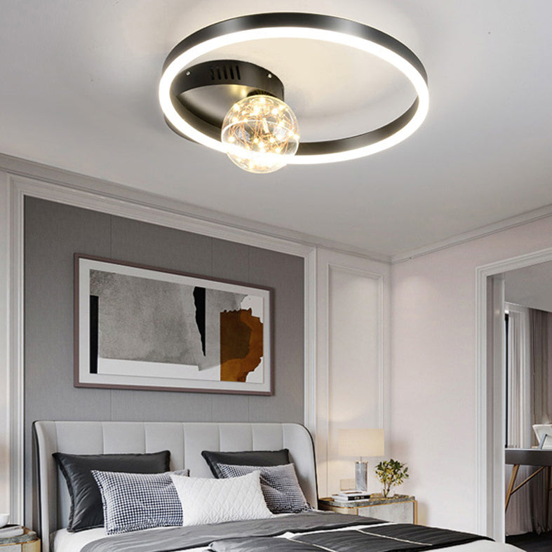 Abat-jour en forme de cerceau pour éclairage de plafond à LED, montage encastré étoilé en métal avec abat-jour en verre boule