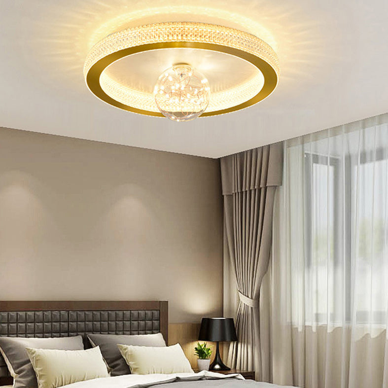 Lámpara empotrada circular dorada, lámpara de techo LED acrílica moderna con pantalla de cristal esférica