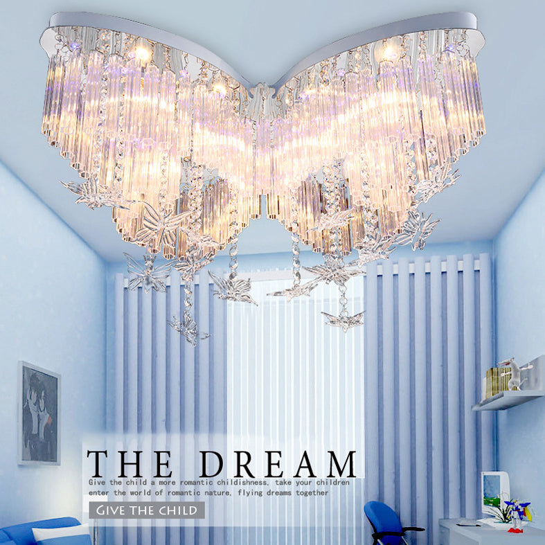 Edelstahl Papilionaceous LED Deckenleuchte im modernen Romantik-Stil Crystal Flush Mount für Schlafzimmer