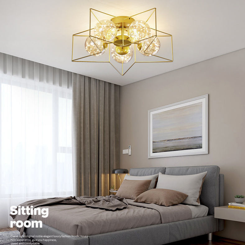 Globe Clear Glass Techo Arexo Nordic Gold Finish LED Semi Flush Light para dormitorio