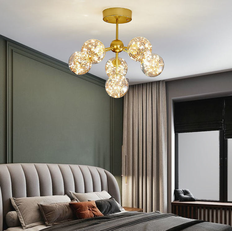 Globe Clear Glass Techo Arexo Nordic Gold Finish LED Semi Flush Light para dormitorio