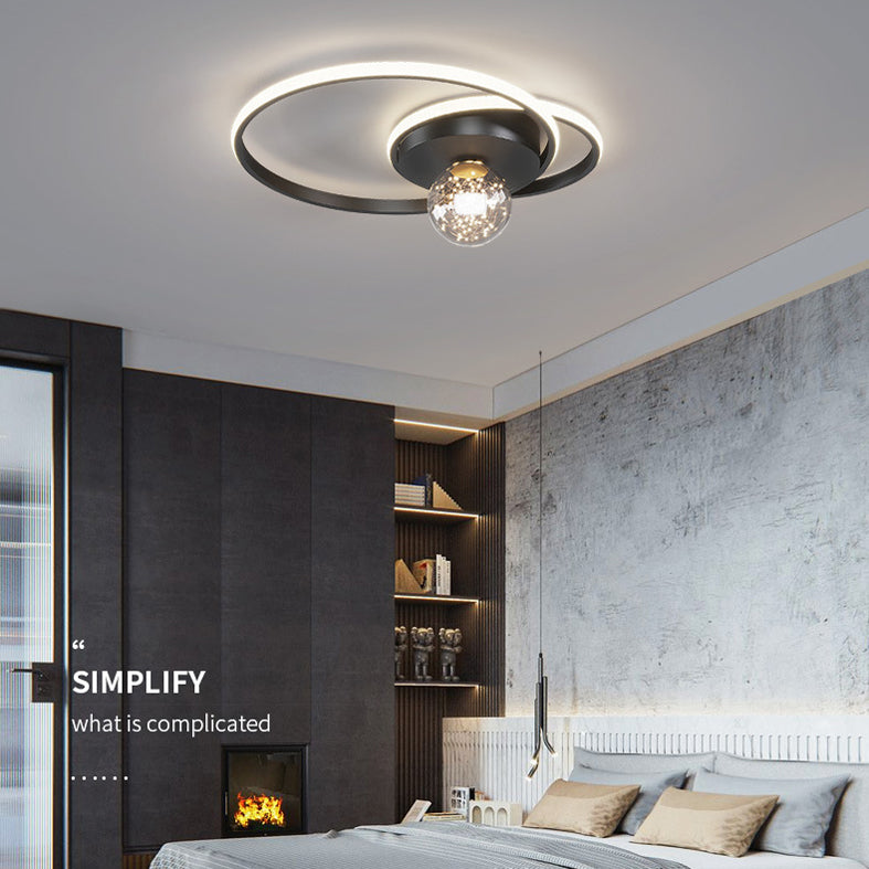 Kadervormige LED Plafondlamp Minimalistische Metalen Slaapkamer Flush Mount Licht met Glass Shade
