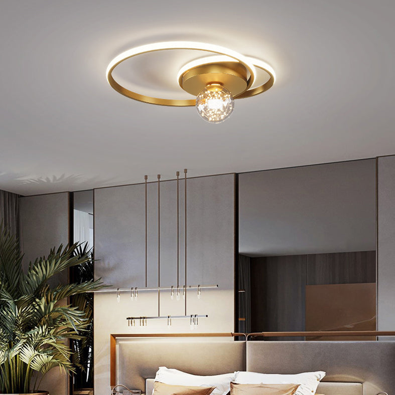 Kadervormige LED Plafondlamp Minimalistische Metalen Slaapkamer Flush Mount Licht met Glass Shade