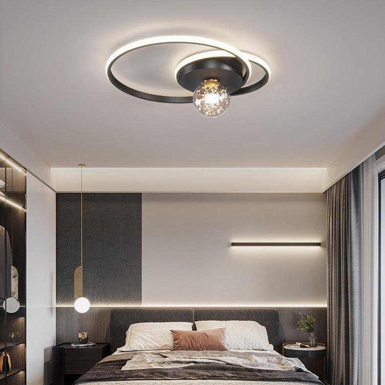 Kadervormige LED Plafondlamp Minimalistische Metalen Slaapkamer Flush Mount Licht met Glass Shade